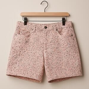 Calvin Klein Jeans Floral Midi Denim Shorts Beige Mid Rise Stretch Womens 6 28
